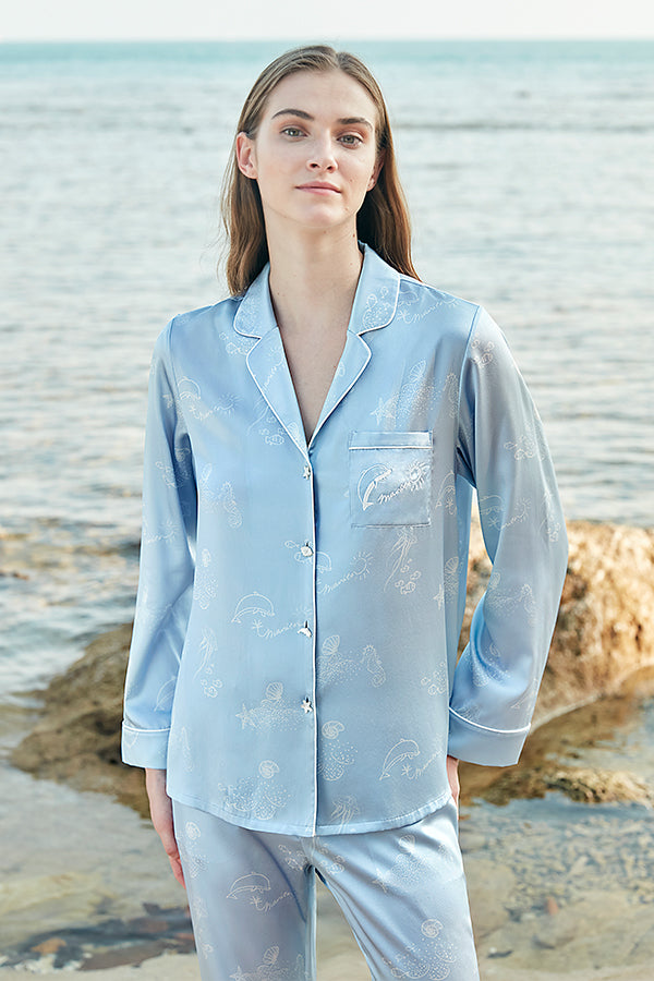 Ocean Blue 桑蚕丝女士家居服套装