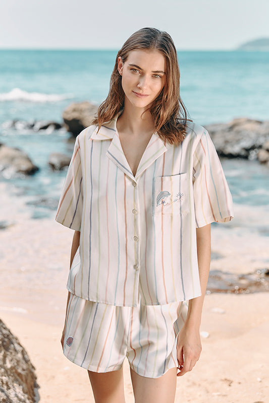 Ocean Stripe 桑蚕丝女士家居服短套装