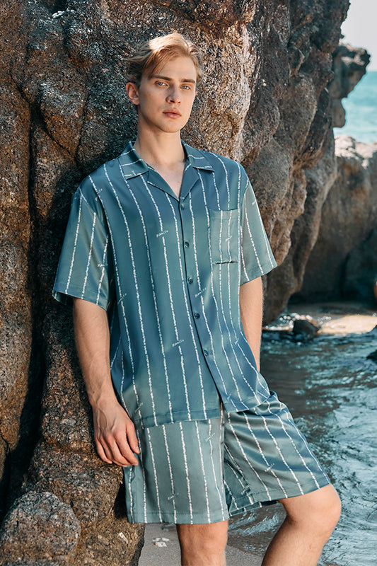 Ocean Stripe桑蚕丝男士短袖套装