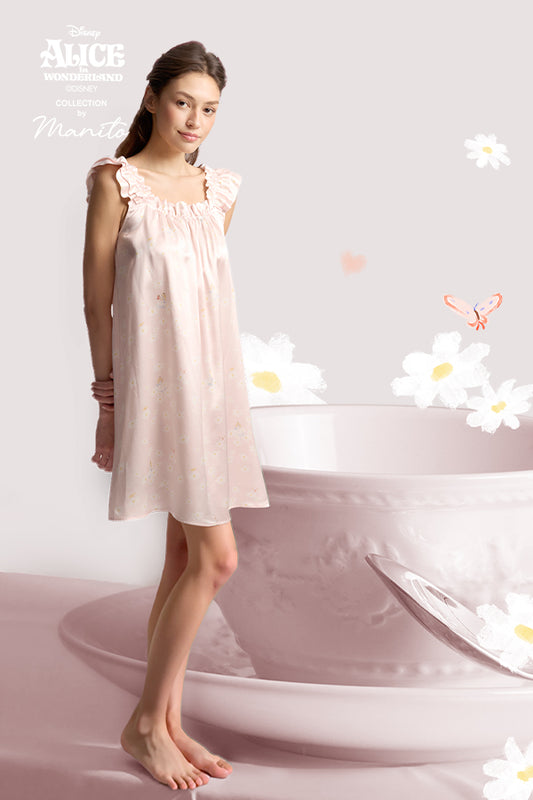 MANITO迪士尼爱丽丝合作系列Daisy 桑蚕丝木耳边短裙