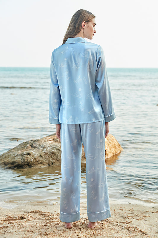 Ocean Blue 桑蚕丝女士家居服套装