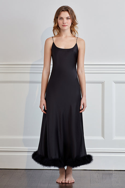 Diva 羽毛吊带长裙