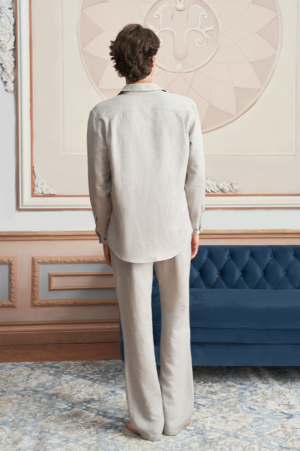 Oatmeal 男士桑蚕丝麻长袖衬衣长裤