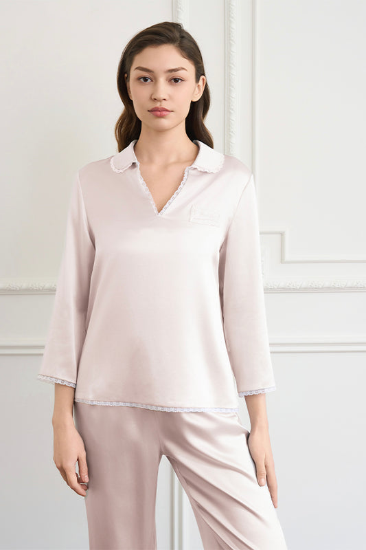 Lunavie 女士桑蚕丝V领家居服套装