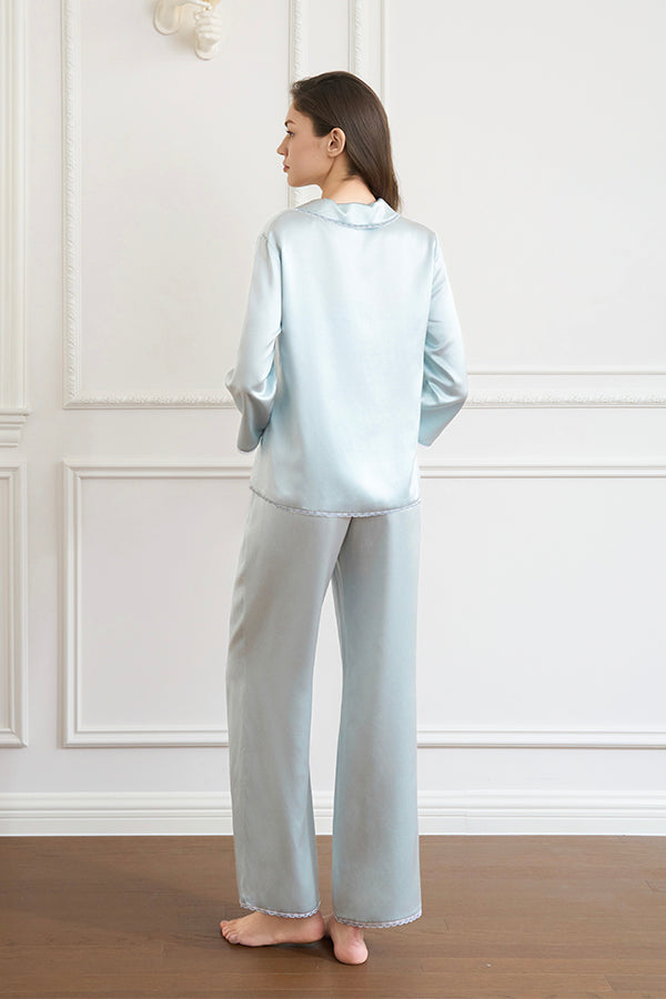 Lunavie 女士桑蚕丝V领家居服套装