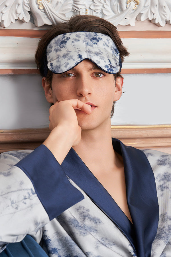 New Tropical树影男士桑蚕丝长袖睡衣套装