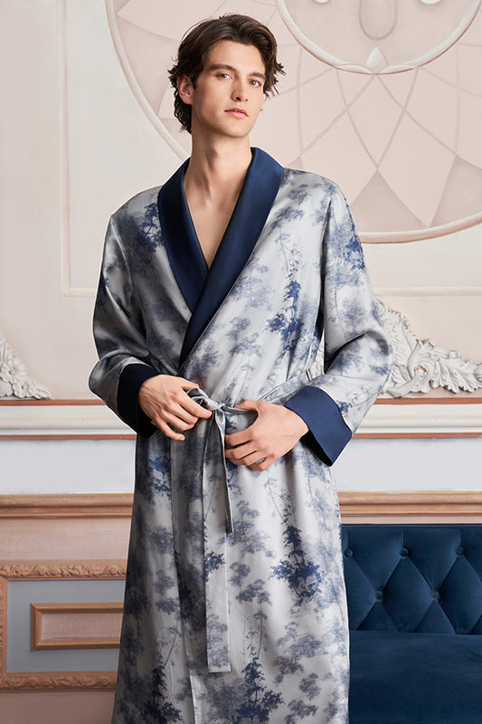 New Tropical树影男士桑蚕丝睡袍