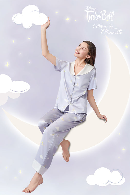 MANITO迪士尼奇妙仙子合作系列 Moonglade Dream女士桑蚕丝短袖睡衣套装
