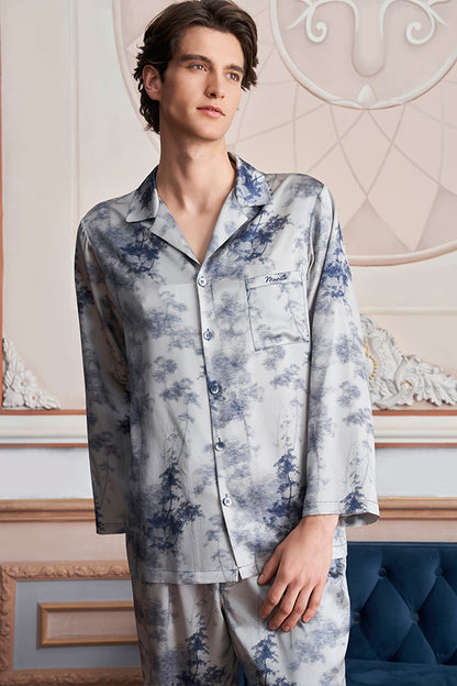 New Tropical树影男士桑蚕丝长袖睡衣套装