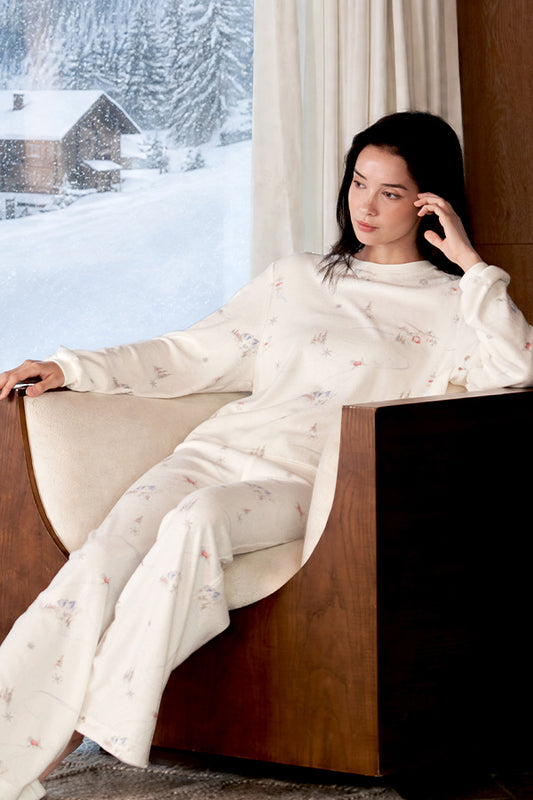 Snow Puppy 女士针织圆领家居服套装