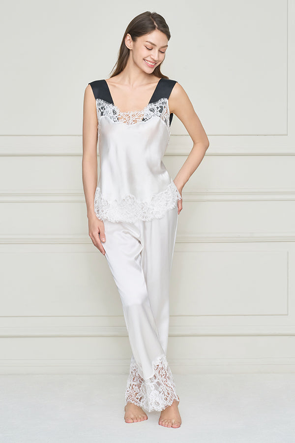 Flapper 女士桑蚕丝蕾丝睡衣套装