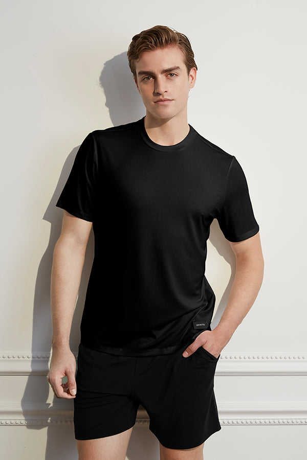 New Soft男士桑蚕丝莫代尔针织短袖T恤