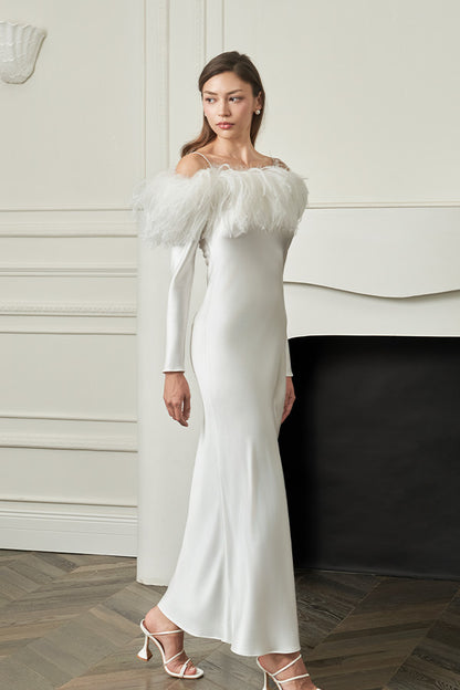 New Diva 女士羽毛一字肩连衣裙