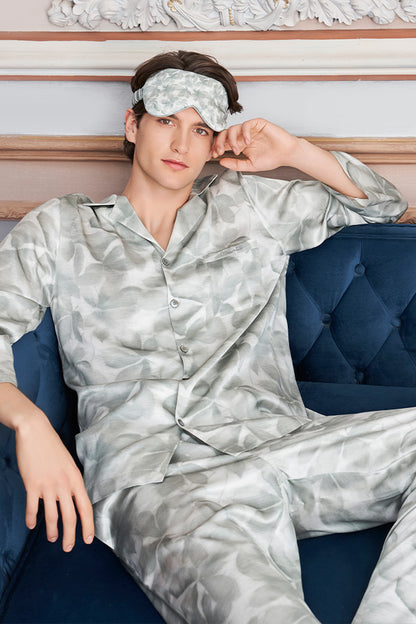 New Tropical花影男士桑蚕丝长袖睡衣套装