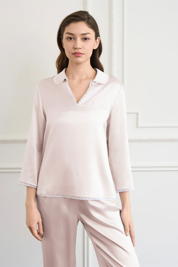 Lunavie 女士桑蚕丝V领家居服套装