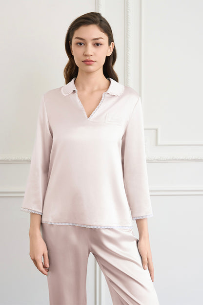 Lunavie 女士桑蚕丝V领家居服套装