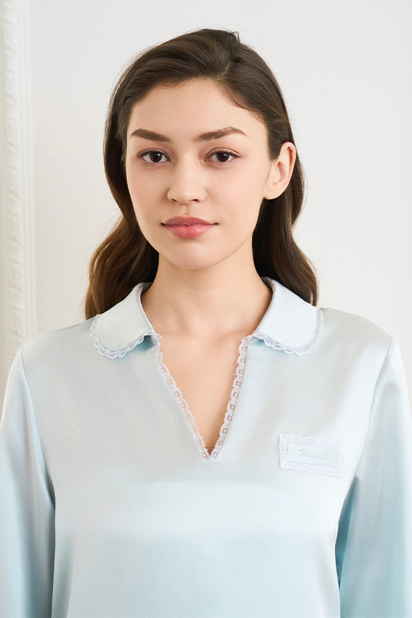 Lunavie 女士桑蚕丝V领家居服套装