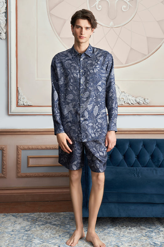New Tropical丛林男士桑蚕丝长袖睡衣套装