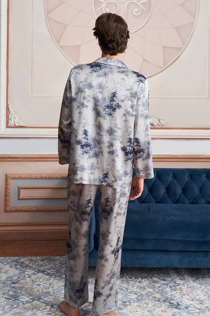 New Tropical树影男士桑蚕丝长袖睡衣套装