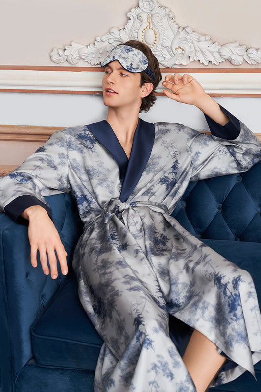 New Tropical树影男士桑蚕丝睡袍