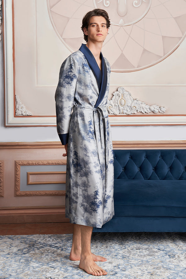 New Tropical树影男士桑蚕丝睡袍