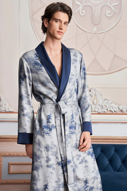 New Tropical树影男士桑蚕丝睡袍